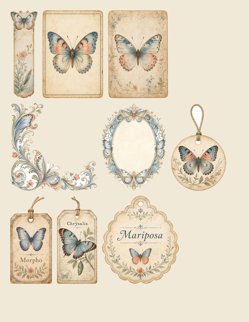 Butterfly Conservatory junk journal kit — sheet preview 1