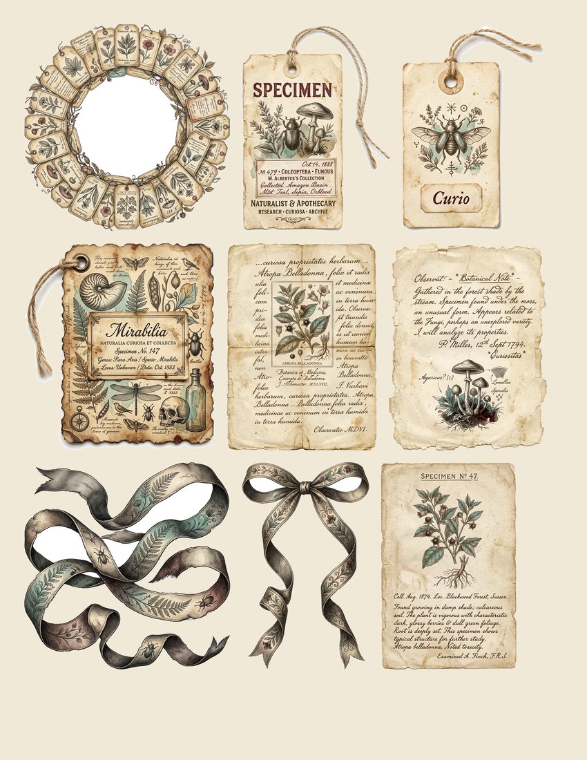 Cabinet Of Curiosities junk journal kit — sheet preview 2