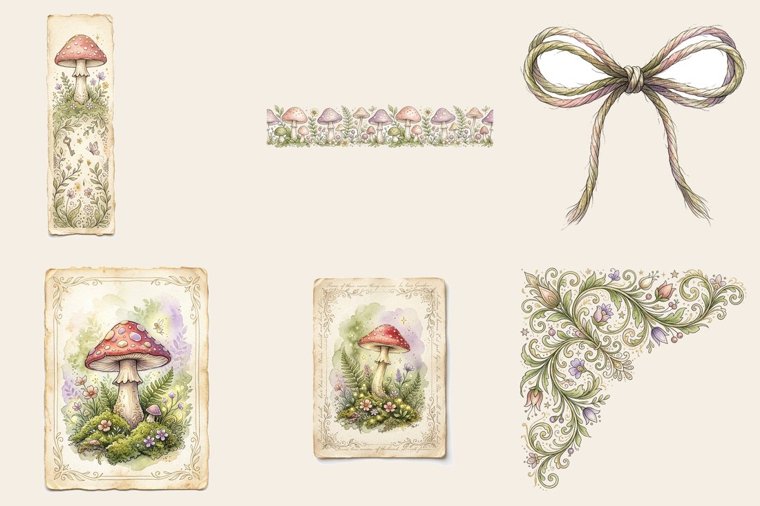 Fairy Toadstool Hollow junk journal kit — element closeup 1