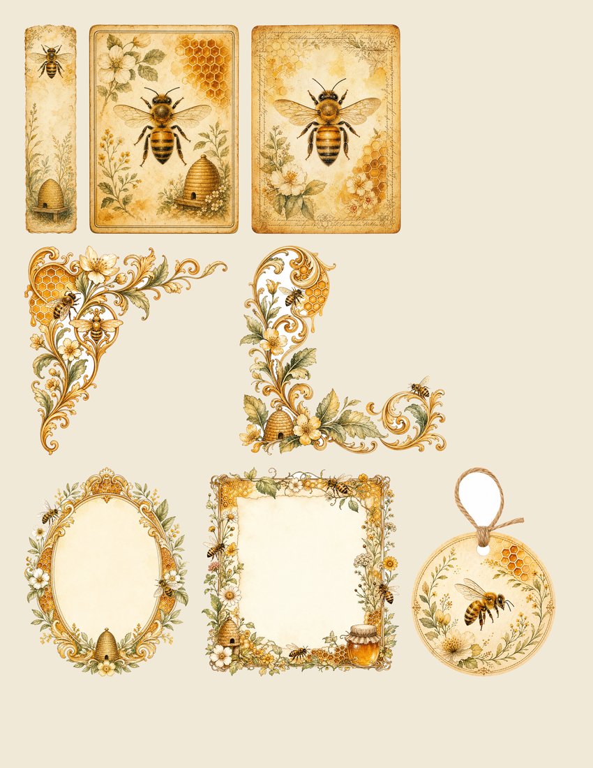 Golden Bee Apiary junk journal kit — sheet preview 1