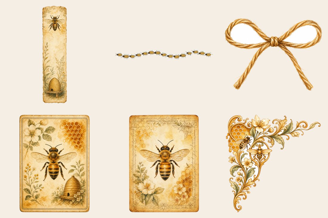 Golden Bee Apiary junk journal kit — element closeup 1
